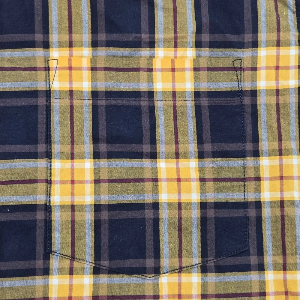 Banana Republic Plaid Untucked Fit Button Down Shirt Yellow Blue Cotton XL